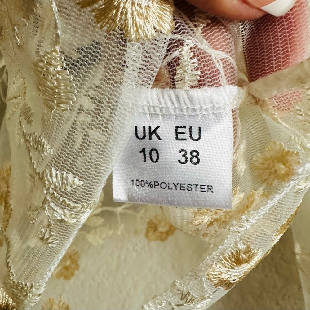 Momokrom Sheer Embroidered Floral Tie-Up Top Small Coquette Fairycore Romantic - Picture 10 of 14